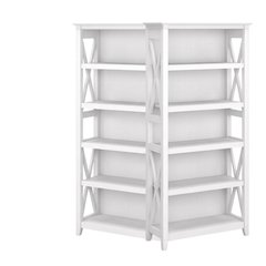 Farmhouse Style 5-Shelf Bookcase Set, Adjustable Shelves and Rectangular Design, Set of 2