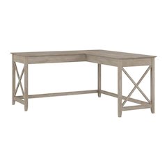 Gray L Shaped Office Desk With Farmhouse Style And Wire Management