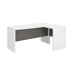 L-Shaped Bow Front Desk In White With Modern Style And Wire Management