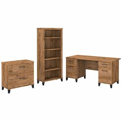 Somerset 60W Office Desk with Lateral File Cabinet and 5 Shelf Bookcase