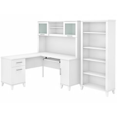 Somerset 60W L Shaped Desk with Hutch and 5 Shelf Bookcase