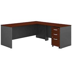 L-Shaped Desk, Mobile File Cabinet, Cherry And Gray Finish For Office Spaces