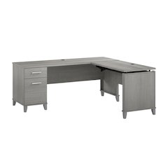 Gray L-Shaped Desk With 3 Position Sit-To-Stand Feature And Cable Management