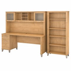 Somerset 72W Office Desk with Hutch and 5 Shelf Bookcase