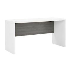 White Credenza Desk With Backside Finish And Wire Management For Office Spaces