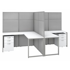 Easy Office 60W 2 Person L Shaped Cubicle Desk with Drawers and 66H Panels