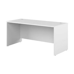 Wood Office Desk In Natural Finish With Wire Management And Sturdy Construction