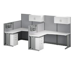 2 Person L Shaped Cubicle Desks with Storage, Drawers, and Organizers