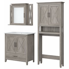 32W Bathroom Vanity Sink with Mirror and Over The Toilet Storage Cabinet