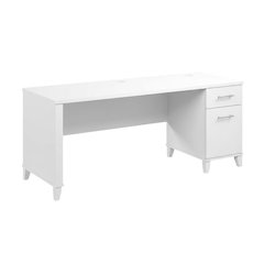 White Office Desk With 2 Drawers And Wire Management