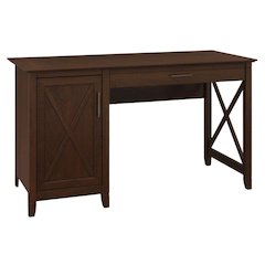 Brown Farmhouse Style Office Desk With Keyboard Tray And Storage