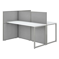 Silver office cubicle desk with 2-person workspace and 45H panels