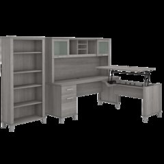 Somerset 72W 3 Position Sit to Stand L Shaped Desk with Hutch and Bookcase