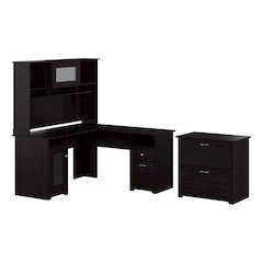 Cabot 60W L Shaped Computer Desk with Hutch and Lateral File Cabinet