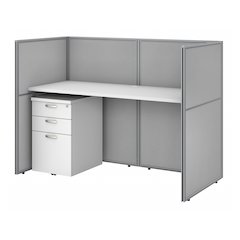 Easy Office 60W Cubicle Desk with File Cabinet and 45H Closed Panels Workstation