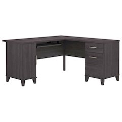 L-Shaped Office Desk With Storage And Wire Management In Gray