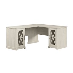Ivory L-Shaped Desk With Storage Cabinets For Office Workspaces