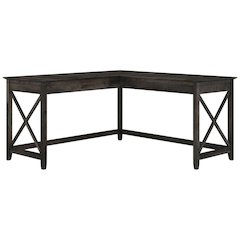 Gray L-Shaped Office Desk With Wire Management And Spacious Work Surface