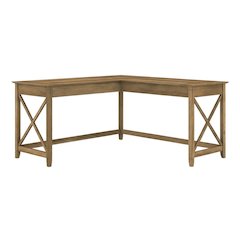 Rustic Brown L-Shaped Office Desk With Wire Management And Sturdy Build