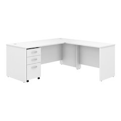 L-Shaped Office Desk With Mobile File Cabinet And Return, Commercial Style