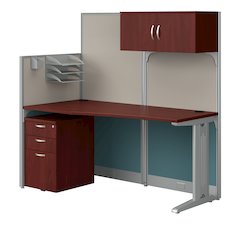 65W Straight Cubicle Desk with Storage, Drawers, and Organizers