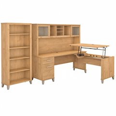 Somerset 72W 3 Position Sit to Stand L Shaped Desk with Hutch and Bookcase