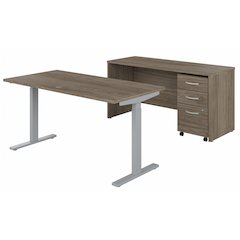 Studio C 60W Height Adjustable Standing Desk with Credenza and File Cabinet