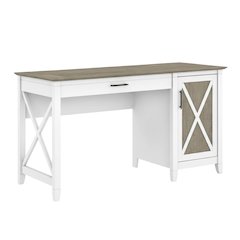 White Office Desk With Keyboard Tray And Storage For Home Or Workspace