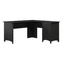Black L-Shaped Office Desk With Storage And Wire Management