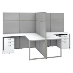 Silver L-Shaped Office Desk with 6 Drawers and Wire Management