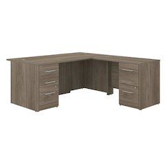 L-Shaped Executive Desk With Drawers And Brown Finish