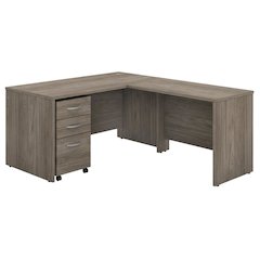 L-Shaped Desk With Mobile File Cabinet And Return In Warm Brown