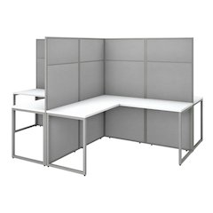 Silver L-Shaped Office Desk with Wire Management and Modern Design
