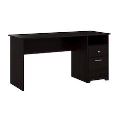 Brown Office Desk With 2 Drawers And Wire Management For Organized Workspace