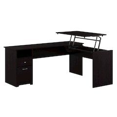 Brown L-Shaped Sit to Stand Desk with Adjustable Height and Storage