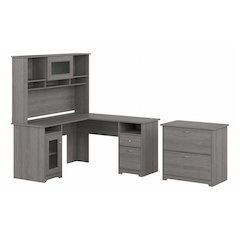Cabot 60W L Shaped Computer Desk with Hutch and Lateral File Cabinet