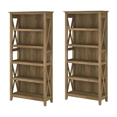 Farmhouse Style 5-Shelf Bookcase Set with Adjustable and Fixed Shelves, Set of 2