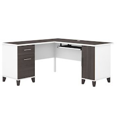 White L-Shaped Desk With Storage And Wire Management For Office Use