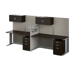 Brown 2-Person Computer Desk with Storage, Drawers, and Organizers