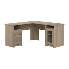 Gray L-Shaped Computer Desk with Storage and Wire Management