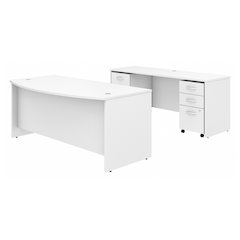 Studio C 72W x 36D Bow Front Desk and Credenza with Mobile File Cabinets