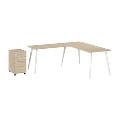 Vista 72W L Shaped Desk with Splayed Metal Legs and Mobile File Cabinet