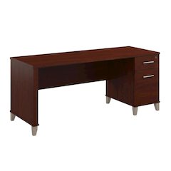 Brown Office Desk With Drawers, Backside Finished, 200 Lb Capacity