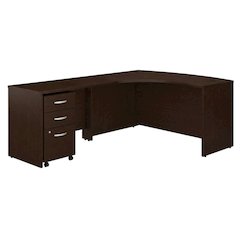 Mocha Cherry L Shaped Office Desk, Mobile File Cabinet For Workspace Efficiency