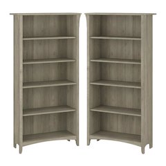 Set of 2 tall wood bookcases with 10 open compartments and adjustable shelves