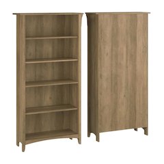 Tall 5-Shelf Bookcase Set of 2 with Adjustable and Fixed Shelves, Open Storage