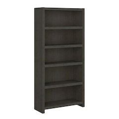Wooden 5-Shelf Bookcase with Adjustable and Fixed Shelves, Rectangle Design