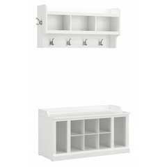 Woodland 40W Shoe Storage Bench with Shelves and Wall Mounted Coat Rack