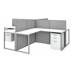 Easy Office 60W 4 Person L Shaped Cubicle Desk with Drawers and 45H Panels