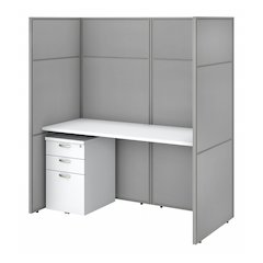 Easy Office 60W Cubicle Desk with File Cabinet and 66H Closed Panels Workstation